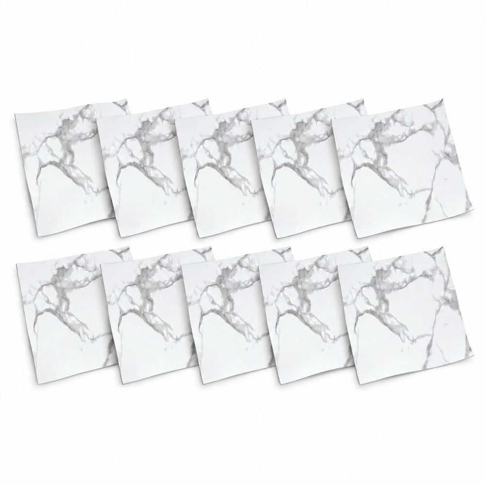1-SOGA Peel & Stick Floor and Wall Tiles 30 x 30cm 10 Pack White Grey Faux Marble