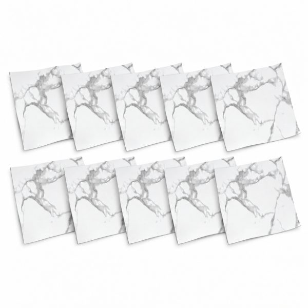 1-SOGA Peel & Stick Floor and Wall Tiles 30 x 30cm 10 Pack White Grey Faux Marble
